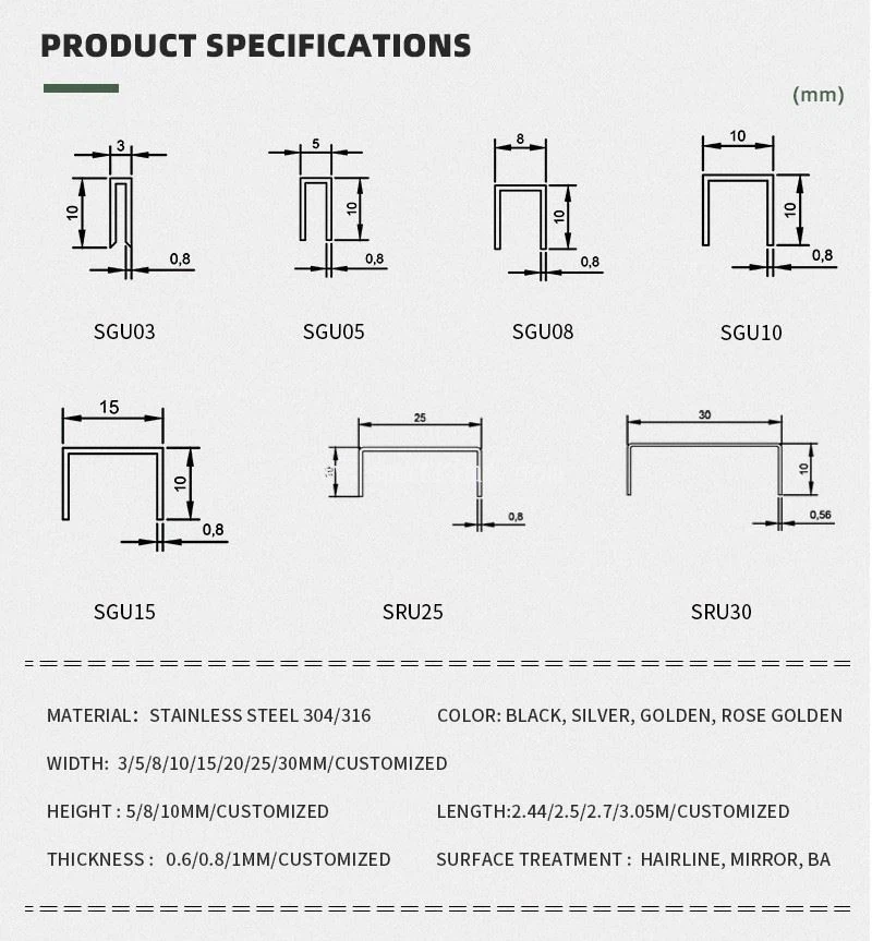 5 polished rose gold u edge profile for furniture